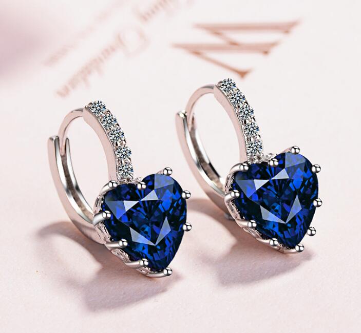 Fashion Statement bijoux 9 Color Cute Romantic 925 Sterling Silver Crystal love heart Stud Earrings for Women Wedding Earring