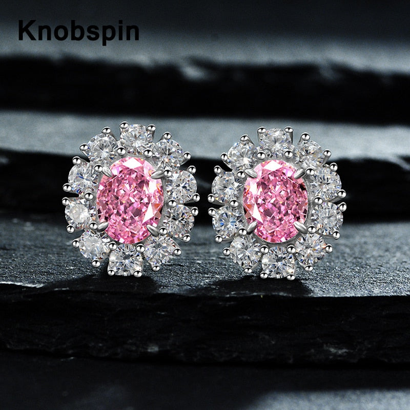 Knobspin 100% 925 Sterling Silver Oval 7*9MM Created Moissanite Gemstone Wedding Party Romantic Studs Earrings Fine Jewelry Gift