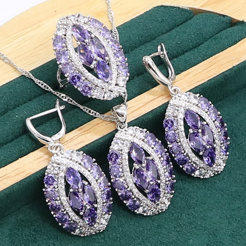 Sterling Silver Purple Amethyst Jewelry Set for Women