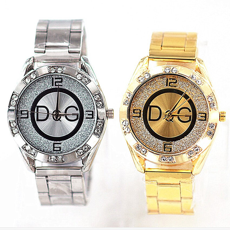 DQG Fashion Luxury Quartz Women Gold Silver Stainless Steel Watches