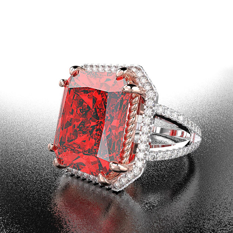 PANSYSEN Solid 925 Sterling Silver 10x12mm Rectangle Spinel Zircon Ring