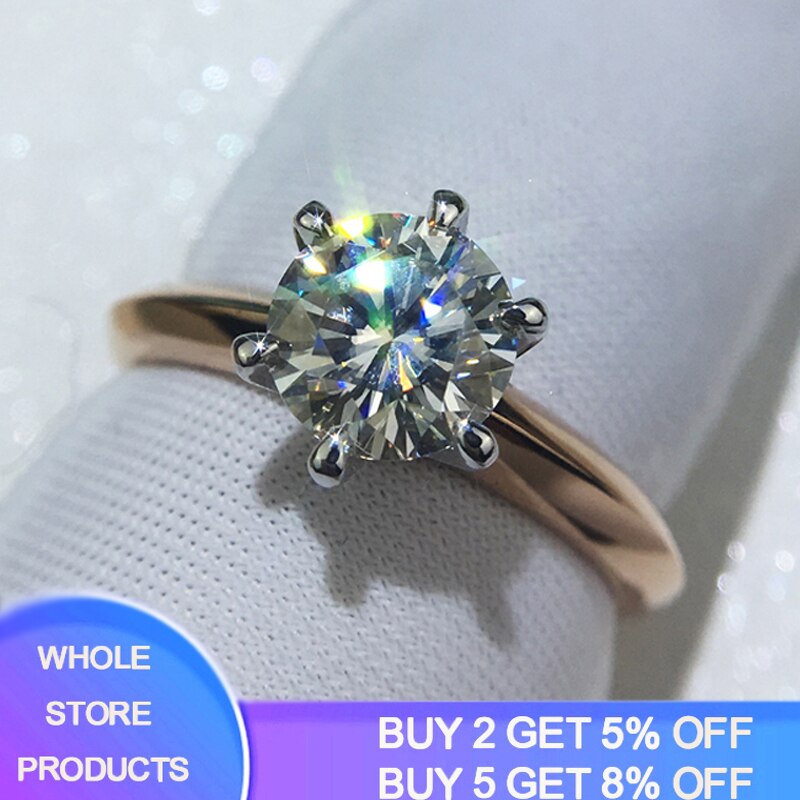 YANHUI 18K RGP Stamp Pure Solid White/Yellow/Rose Gold 2.0ct Lab Diamond Solitaire Ring