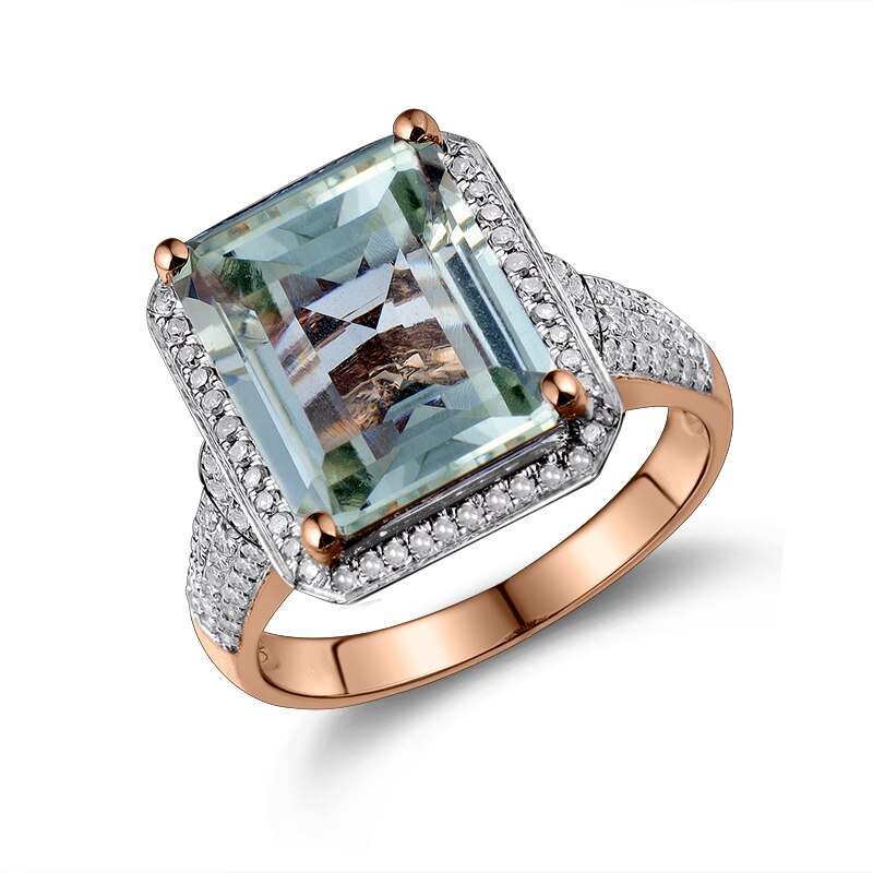 Lanmi 14K Rose Gold Shining Emerald 10x12mm Amethyst Diamond Ring