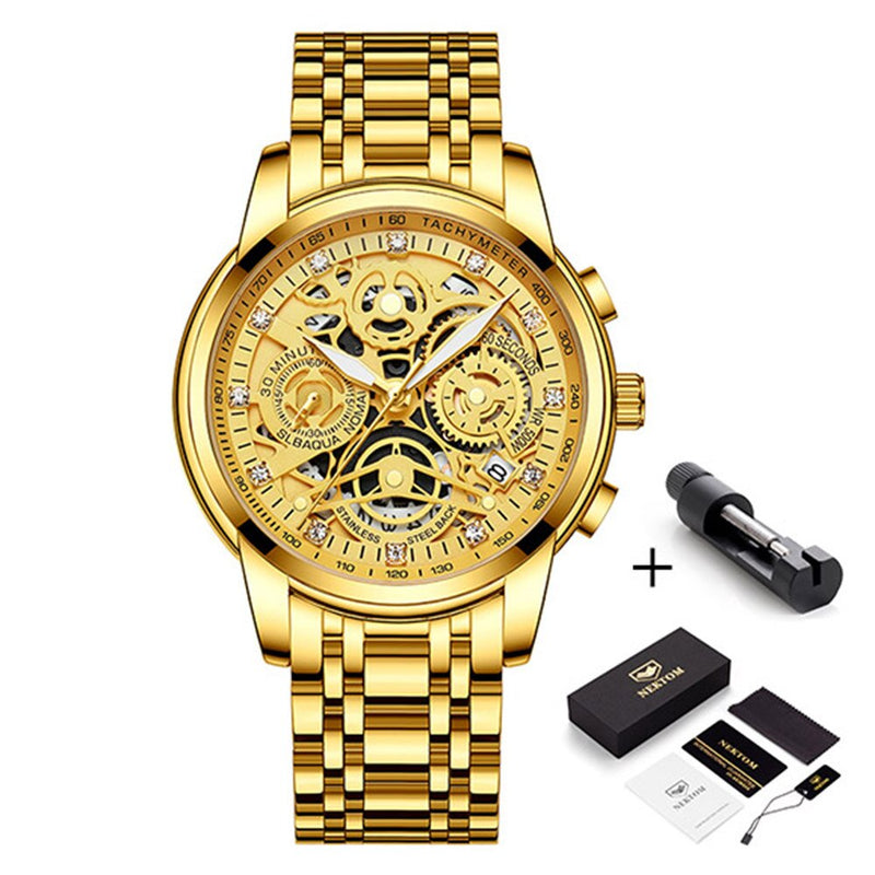 2021 Casual Men watch Luxury Stainless Steel Business Golden Men Wristwatch Waterproof Chronograph Gift for Men Relogio Masculio