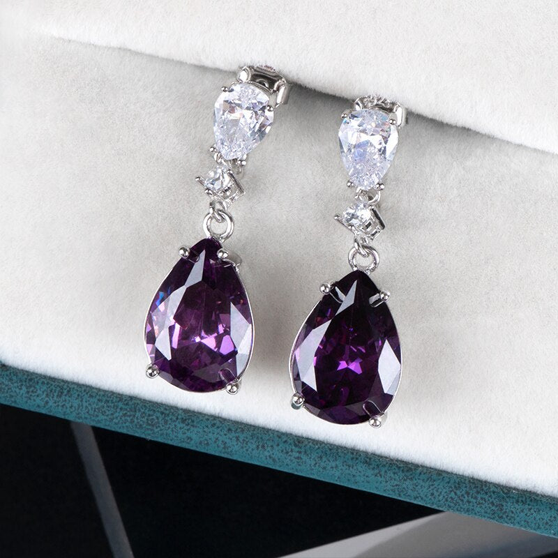 Sterling Silver Ruby Color Gemstone Drop Earrings for Women