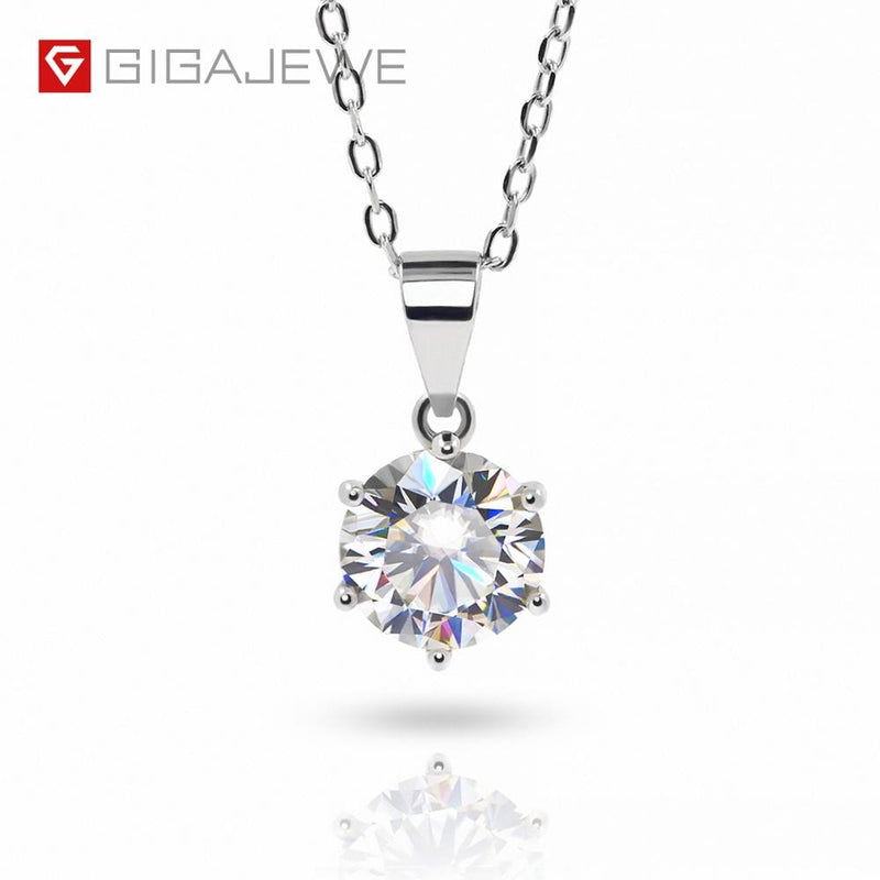 GIGAJEWE 18K White Gold Plated 925 Silver Necklace with 2.0ct 8mm White/Green/ Cyan/Champagne/Gold Moissanite Pendant