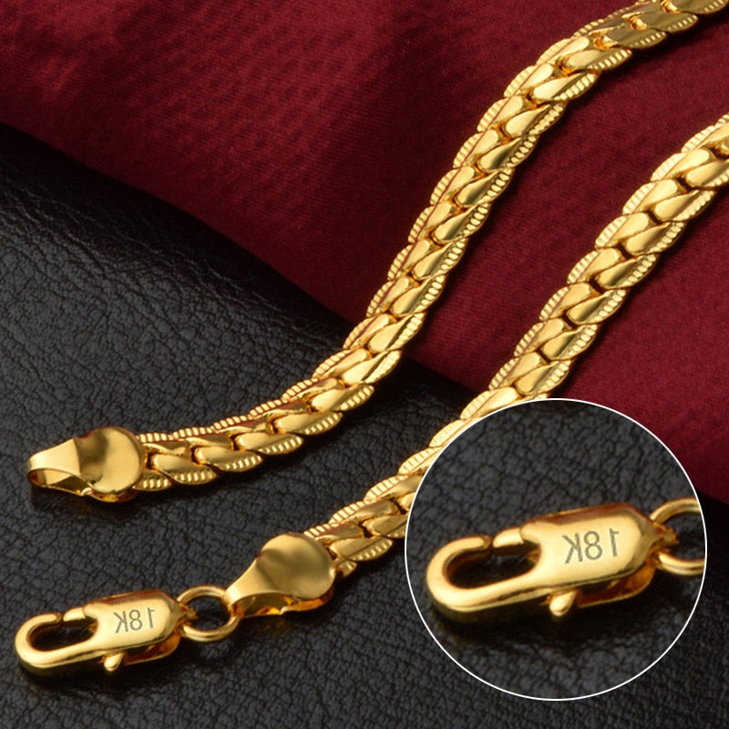 DOTEFFIL S925 Sterling Silver Gold/Solid Silver 8/16/18/20/22/24 Inch Side Chain Necklace For Women Man Fashion Jewelry Gifts