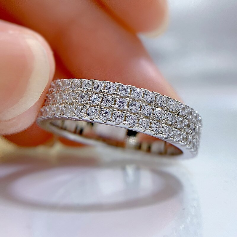 Eternity Moissanite Diamond Ring Original 925 sterling silver Wedding band Rings for Women Bridal Promise Jewelry Gift