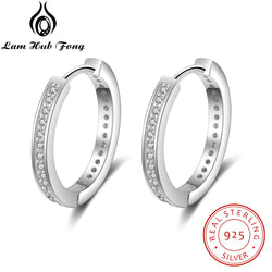 925 Sterling Silver Classic Style Cubic Zirconia Paved Round Hoop Earrings