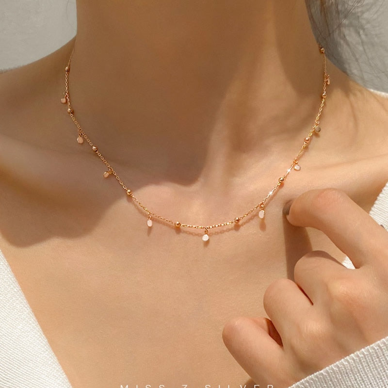 Real 925 Sterling Silver Geometric Round Choker Necklace