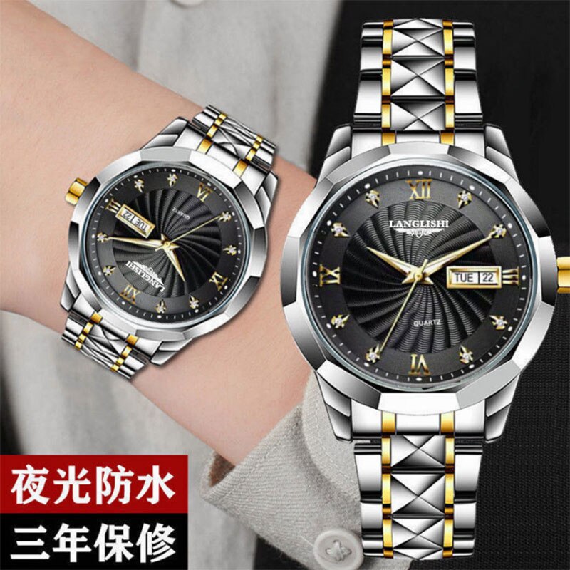 Mens Diamond Faced Steel Band Watch Waterproof Luminous Calendar Quartz Watch Student Sports Watch Non Mechanical Watch