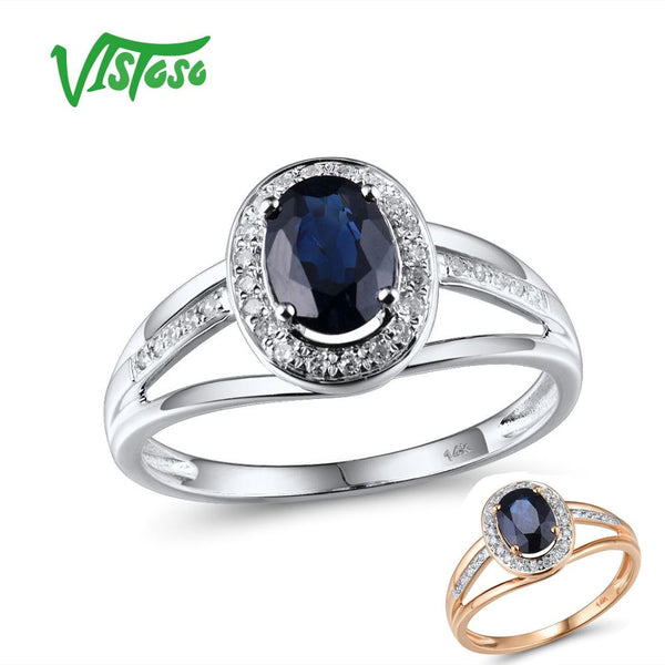 14K White or Rose Gold Genuine Diamond and Blue Sapphire Ring for Women