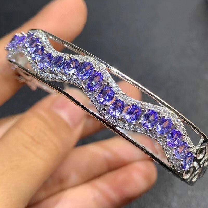 925 Sterling Silver Oval Tanzanite Bracelet for Women