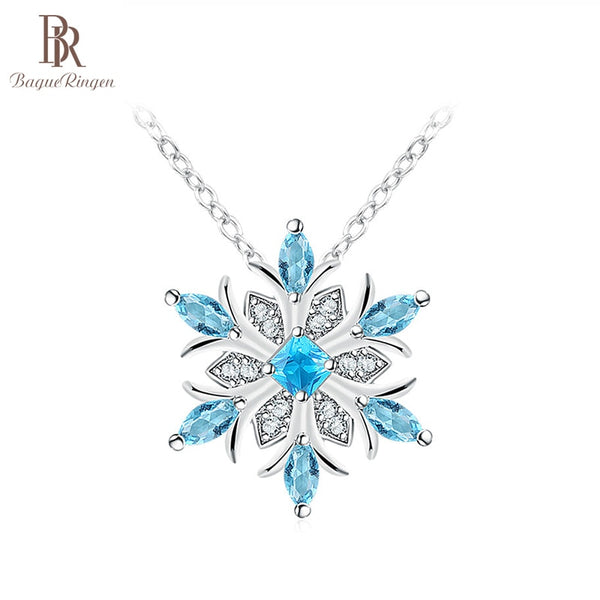 Bague Ringen Fashion Snowflake Pendant Necklace 925 Sterling Silver