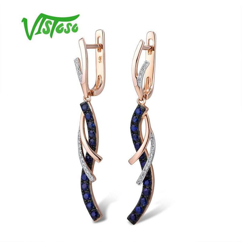 14K Rose Gold Blue Sapphire Earrings