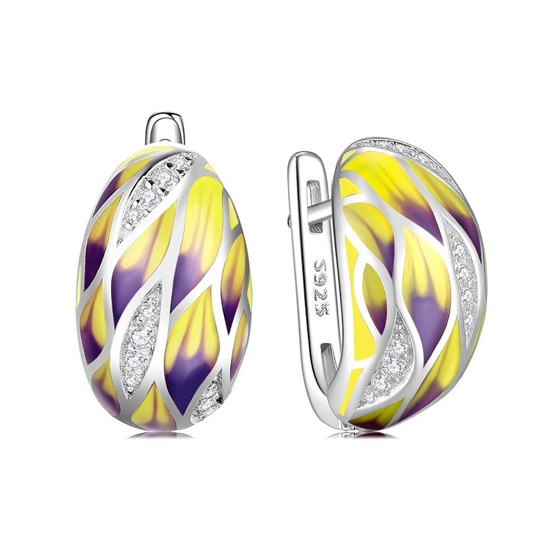 OGULEE Luxury 925 Sterling Silver Colorful Enamel Cubic Zirconia Flower Earrings