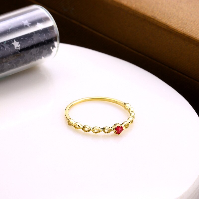 9K Gold Red Ruby Water Drop Ring for Her