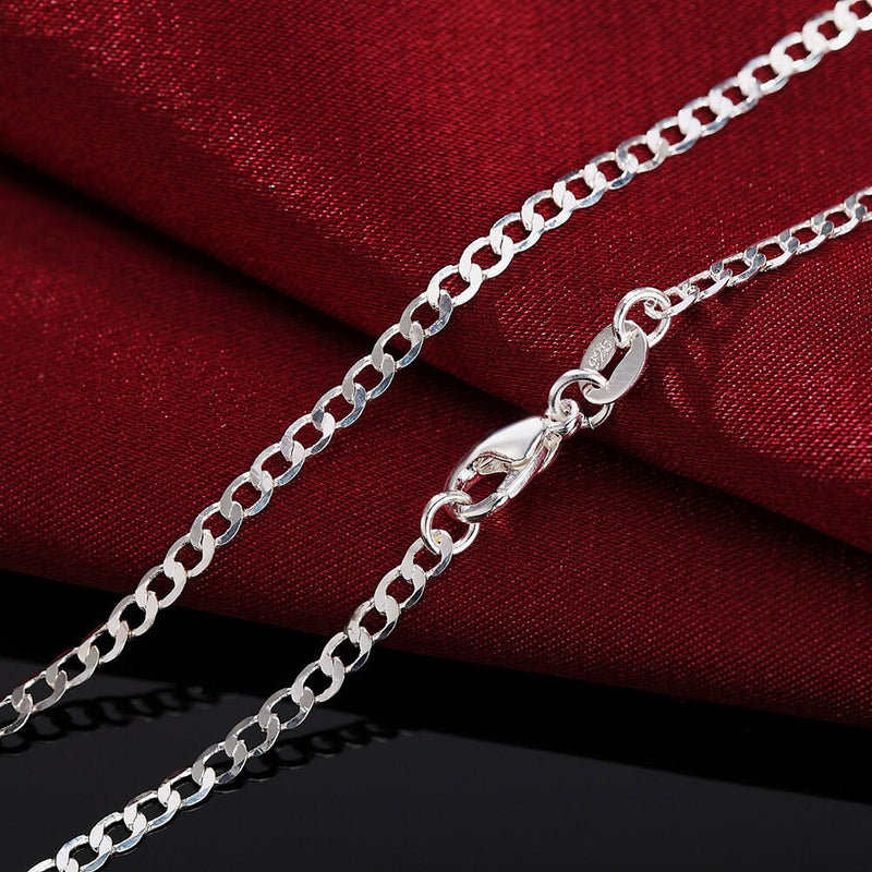 AGLOVER New 925 Sterling Silver 16/18/20/22/24/26/28/30 Inch 2mm Side Chain Necklace For Woman Man Fashion Wedding Jewelry Gift