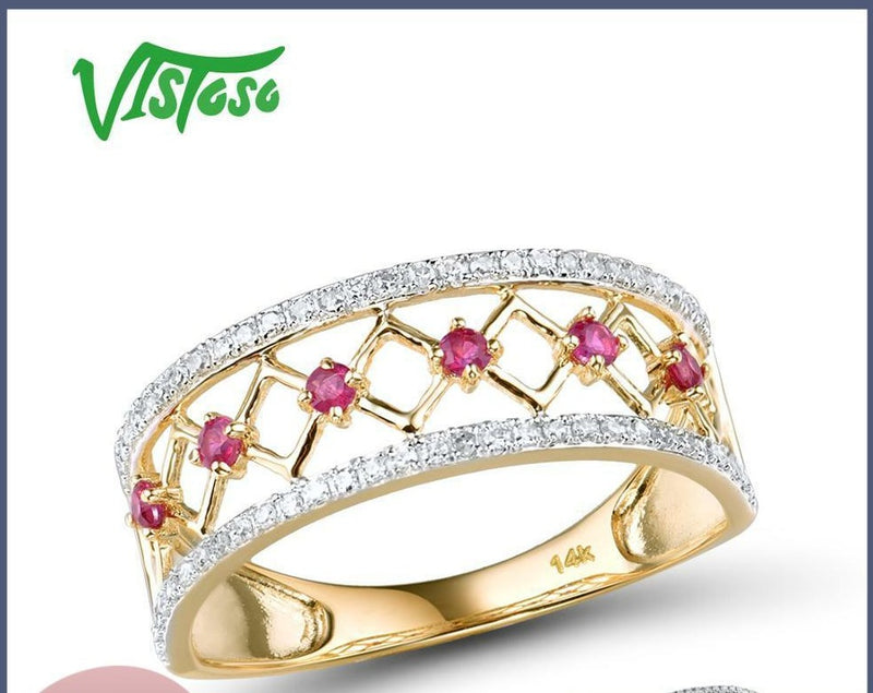 VISTOSO 14K Yellow/White Gold Shining Diamond Fancy Ruby/Blue Sapphire Ring