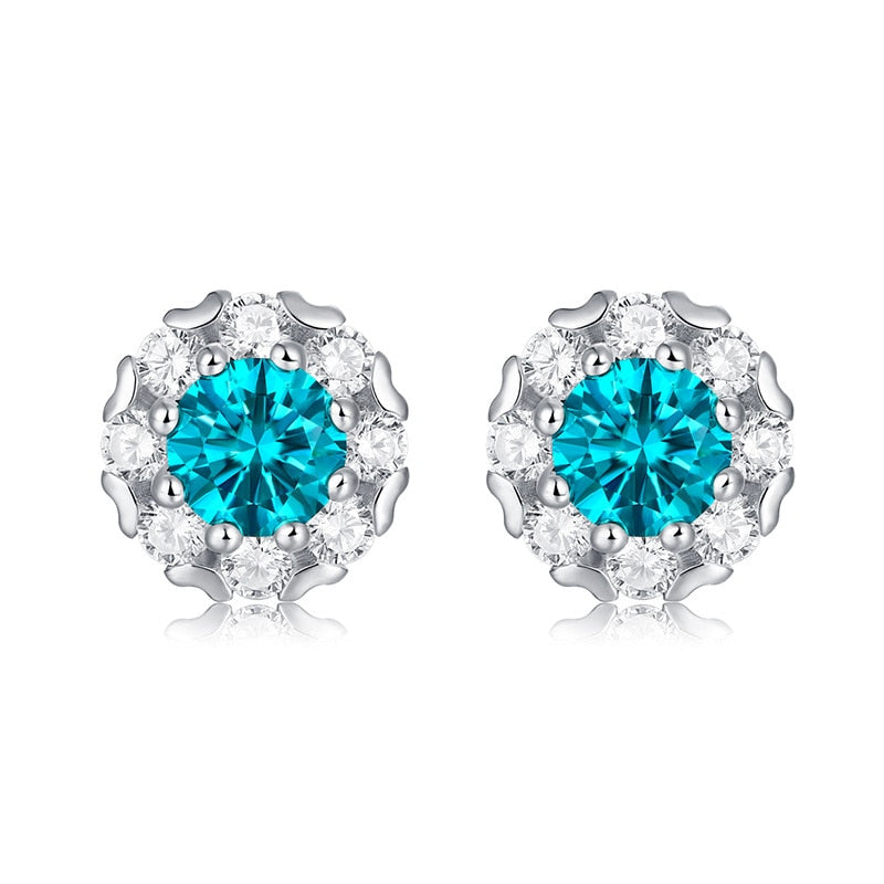 Trendy 925 Sterling Silver 0.5Ct Blue Moissanite Stud Earrings for Women Fine Jewelry White Gold D Color Wedding Earrings Gift