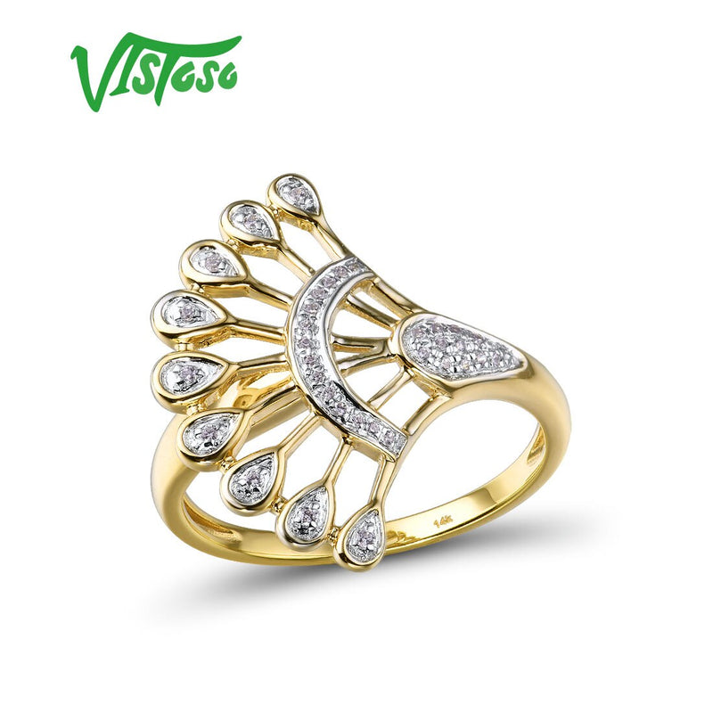 VISTOSO Pure 14K 585 Yellow Gold Sparkling Diamond Ring