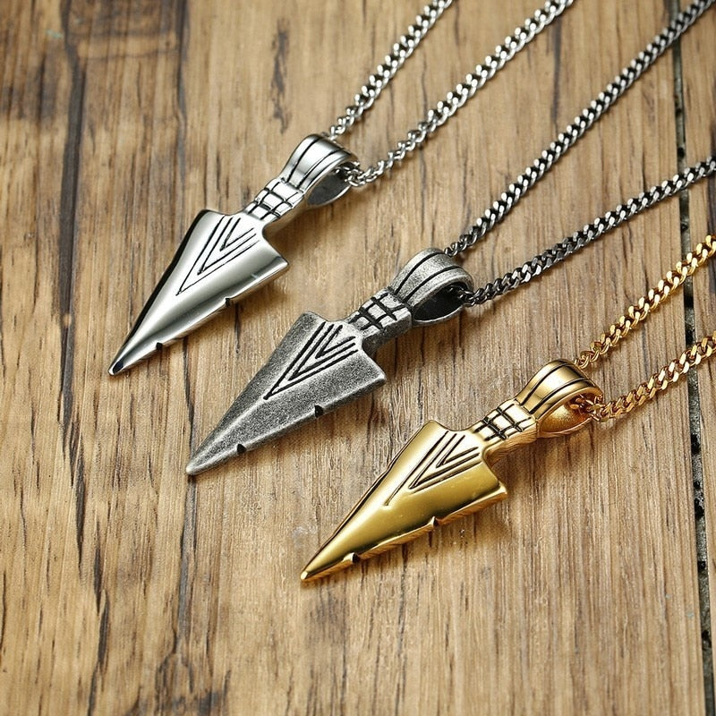 Stainless Steel Spearhead Pendant Necklace for Men.