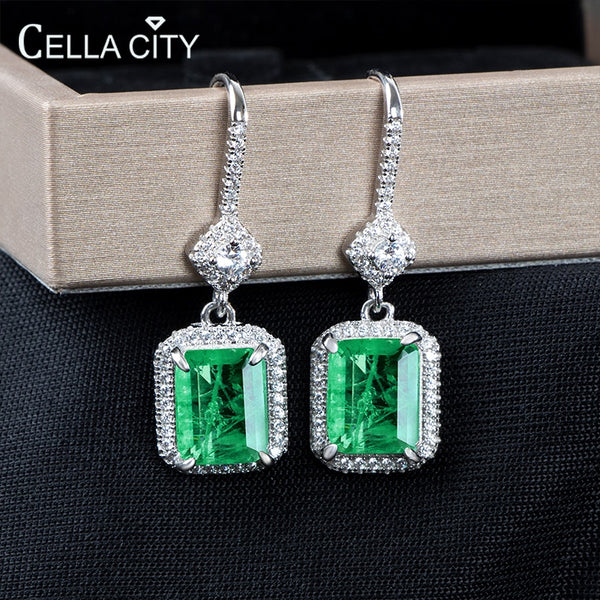 Gold Emerald Paraiba Gemstones 8x10mm Drop Earrings for Women