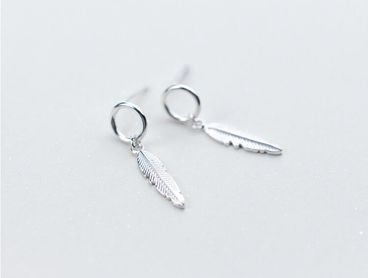 Fashion 925 Sterling Silver Feather Drop Earrings