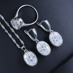 Silver 925 Oval Gemstone 11 Colors Jewelry Sets for Women