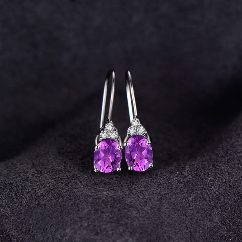 925 Sterling Silver Oval Purple Created Alexandrite Sapphires Clip-On Drop Earrings for Women