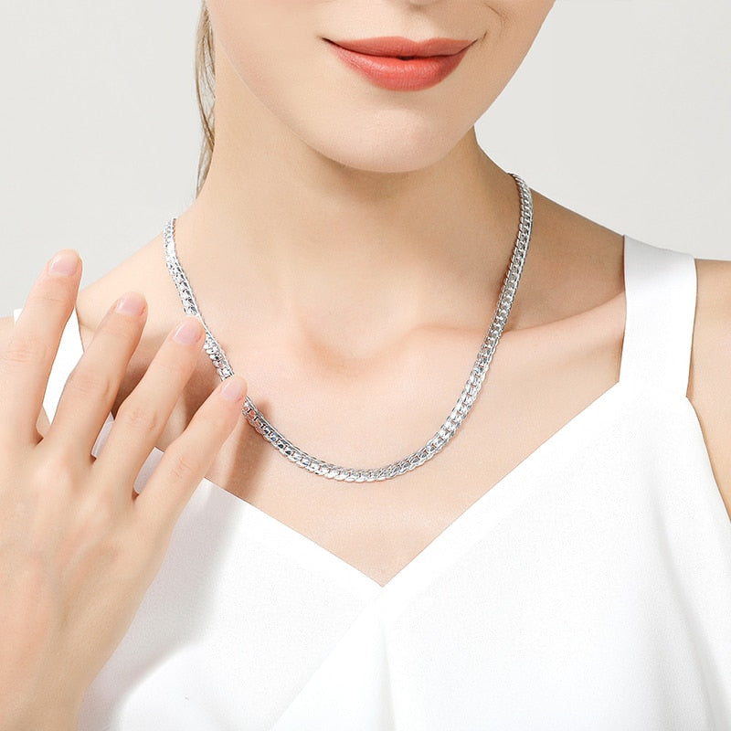 DOTEFFIL S925 Sterling Silver Gold/Solid Silver 8/16/18/20/22/24 Inch Side Chain Necklace For Women Man Fashion Jewelry Gifts