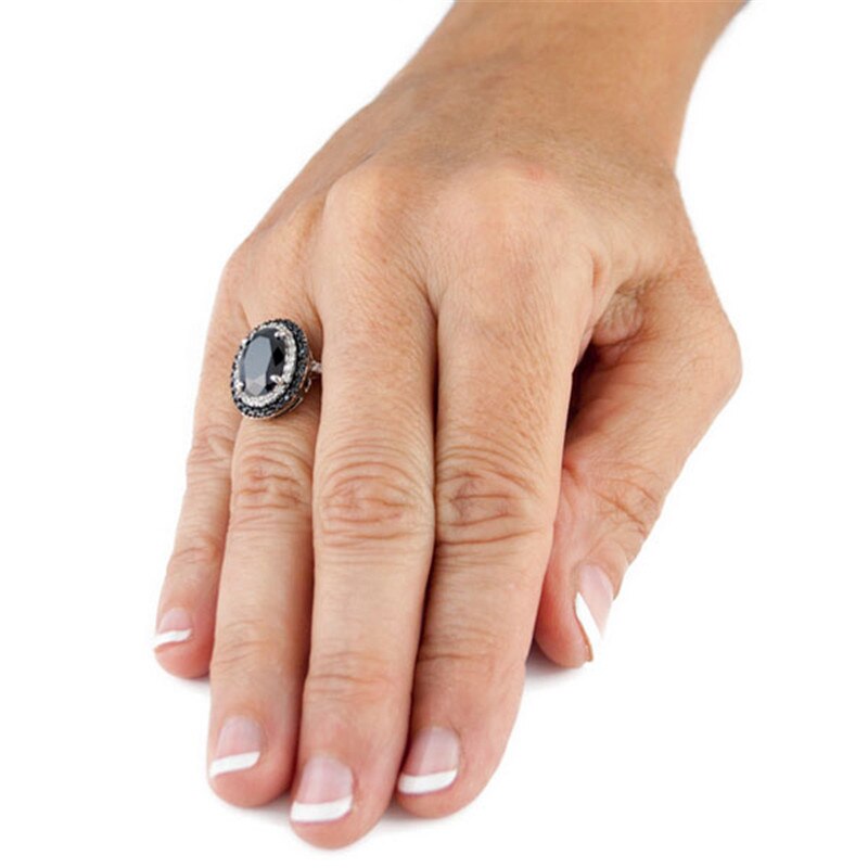 Bague Ringen 925 Sterling Silver Creative Black Oval Shaped Spinel Ring