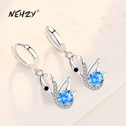 NEHZY925 Sterling Silver New Womens Fashion Jewelry High Quality Swan Earrings Blue Pink Crystal Zircon Earrings