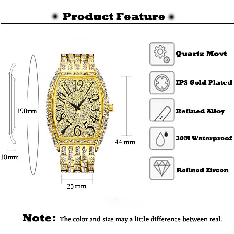 MISSFOX Dropshipping Men Watch Luxury Full Ice Out Silver Watches Male Big Dial Waterproof Quartz Clock Hip Hop Jewelry Gift