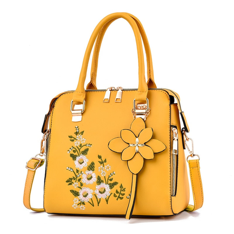 Embroidered PU Leather Tassel Crossbody Bag for Women