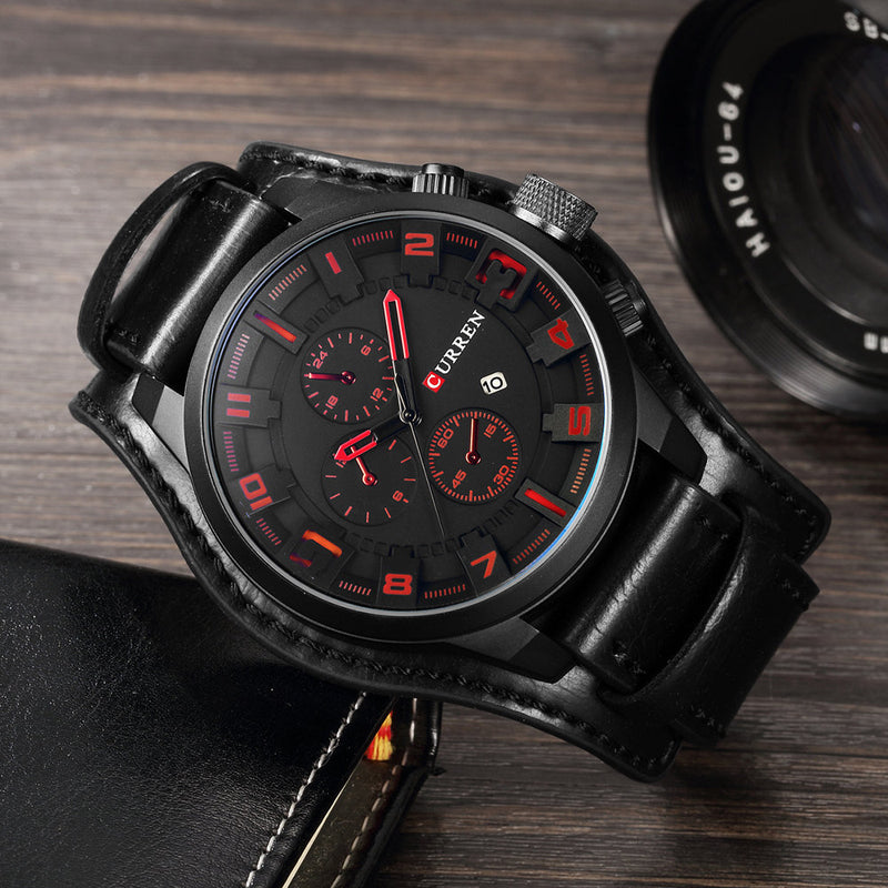 Stainless Steel Leather Quartz Watch for Men