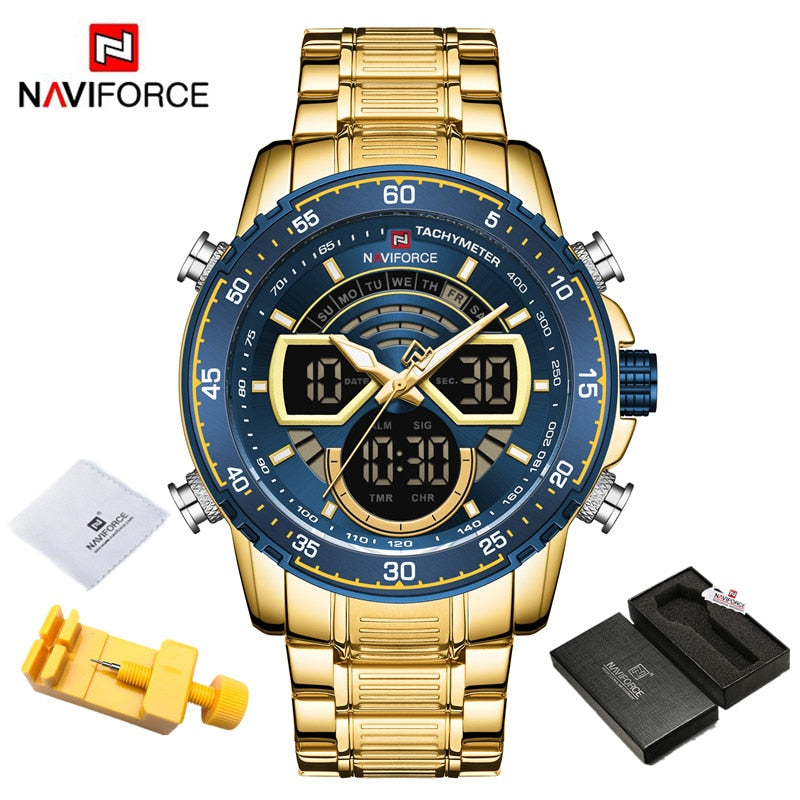 Stainless steel Quartz Digital Analog Sport Watch for Men