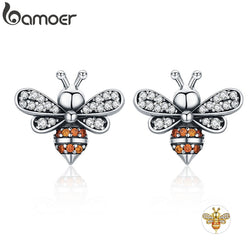 Sterling Silver Clear CZ Bee Stud Earrings for Women