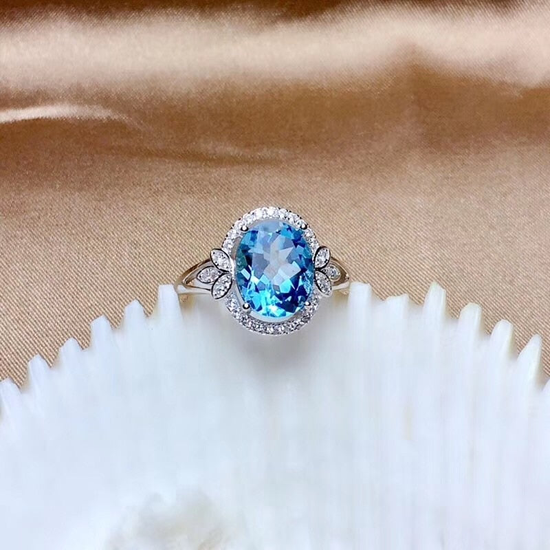 925 Silver 3.2ct Blue Sapphire Engagement Rings for Women