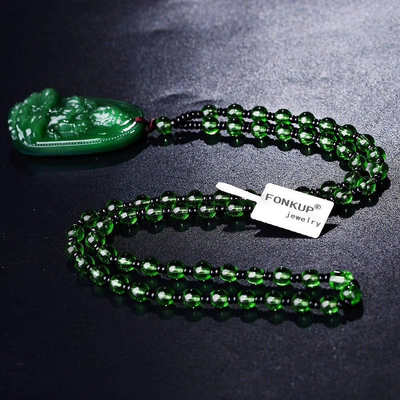 Natural Jasper Buddha Guardian Pendant Bead Chain Necklace
