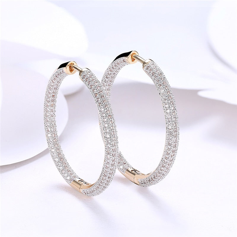 925 Sterling Silver Big Circle Zircon Hoop Earrings for Women