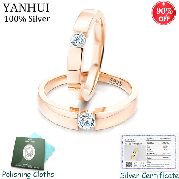 YANHUI 925 Silver Gold Color Shiny 1.0ct Zircon Ring With Certificate