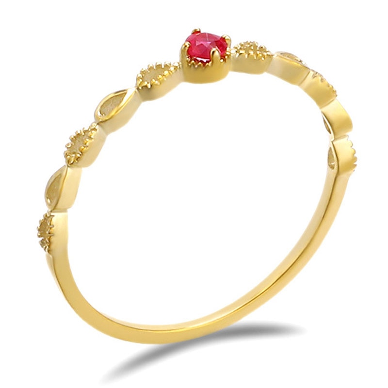 9K Gold Red Ruby Water Drop Ring for Her