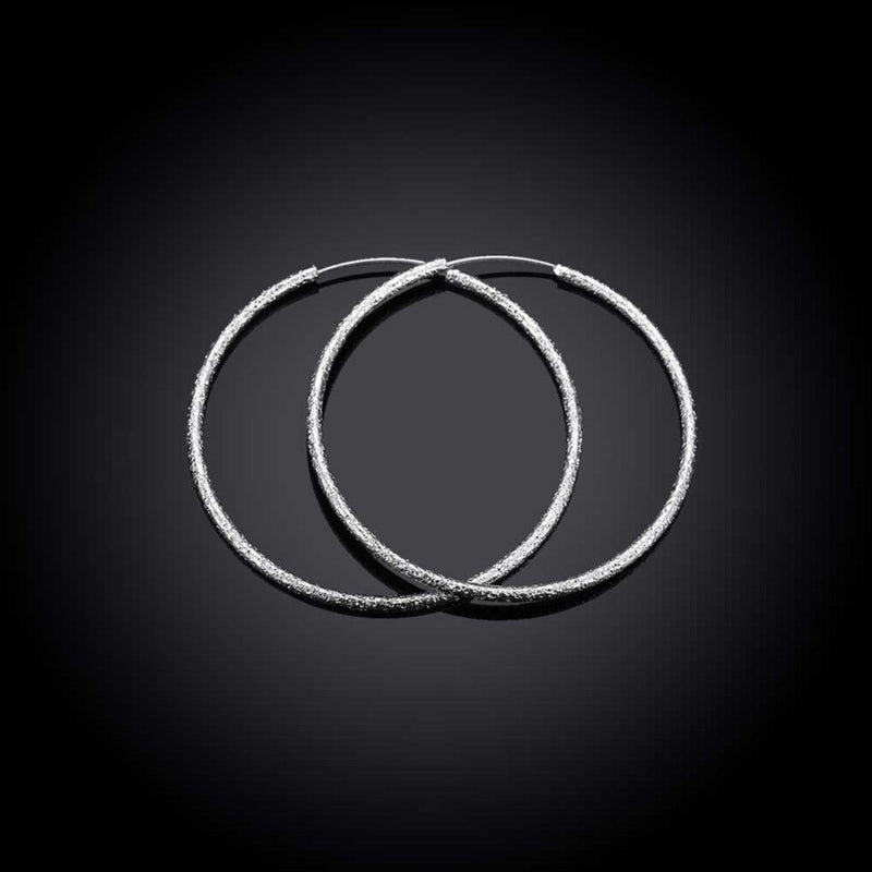 925 Sterling Silver Simple Scrub 3.5cm/5.0cm Hoop Earrings