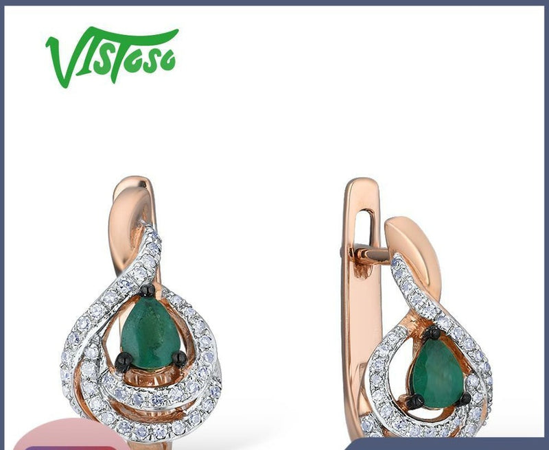 14K Rose Gold Emerald and Diamond Earrings for Women