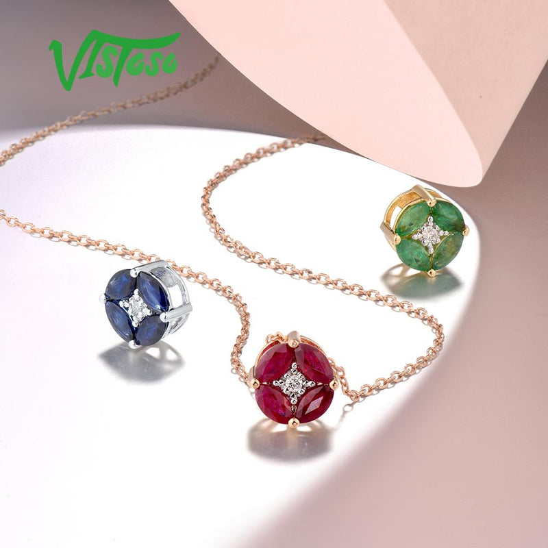 14K Gold Emerald/Ruby/Sapphire Diamond Pendant for Women