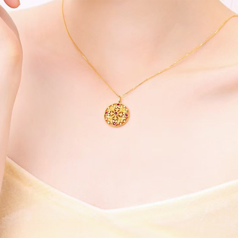 ANI 18K Solid Yellow Gold Natural Ruby Customize Diamond Pendant Necklace