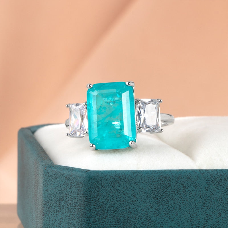 925 Sterling Silver Paraiba Gemstone Rectangle Rings for Women