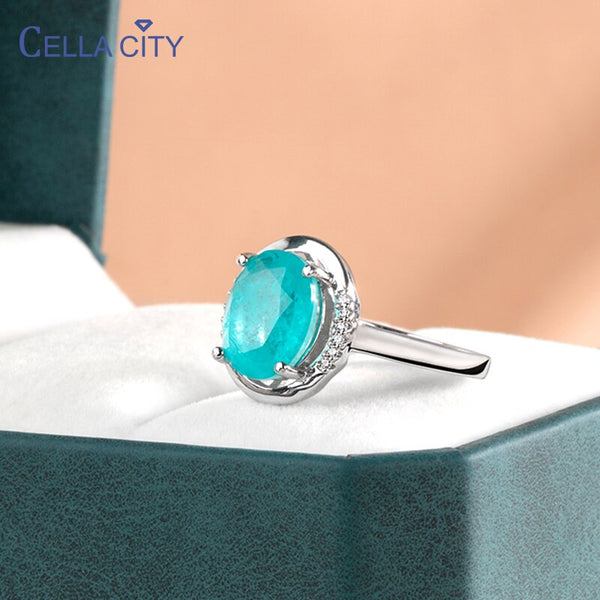 925 Sterling Silver Paraiba Emerald Ring women's