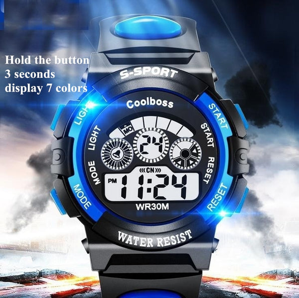 Digital Led Waterproof Quartz Alarm Date Sports Kids Wristwatch